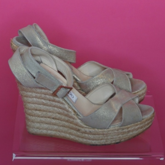 Jimmy Choo Phoenix Gold Platform Wedge ➡️ FLAWS ⬅️ - Picture 14 of 14